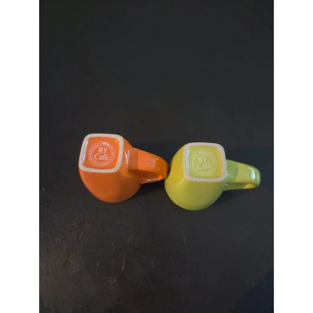 Pirana Joe Taino Bay Espresso Mug Set 2 Ceramic Mini Cups Orange Green Dominican